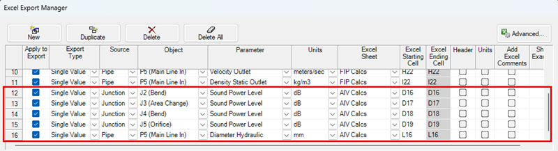 Screen shot of the Excel Export Manager window